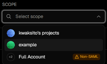 Vercel token scope selector